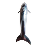 Set of three silver metal dolphin place markers