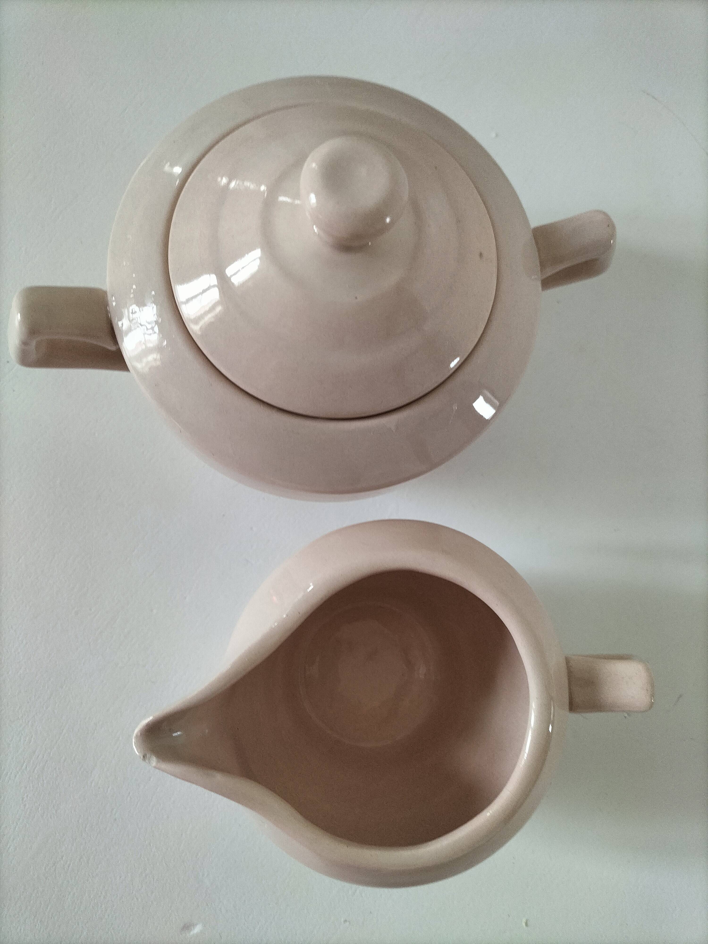 Art Deco sugar bowl and milk jug Céranord Saint-Amand pale pink