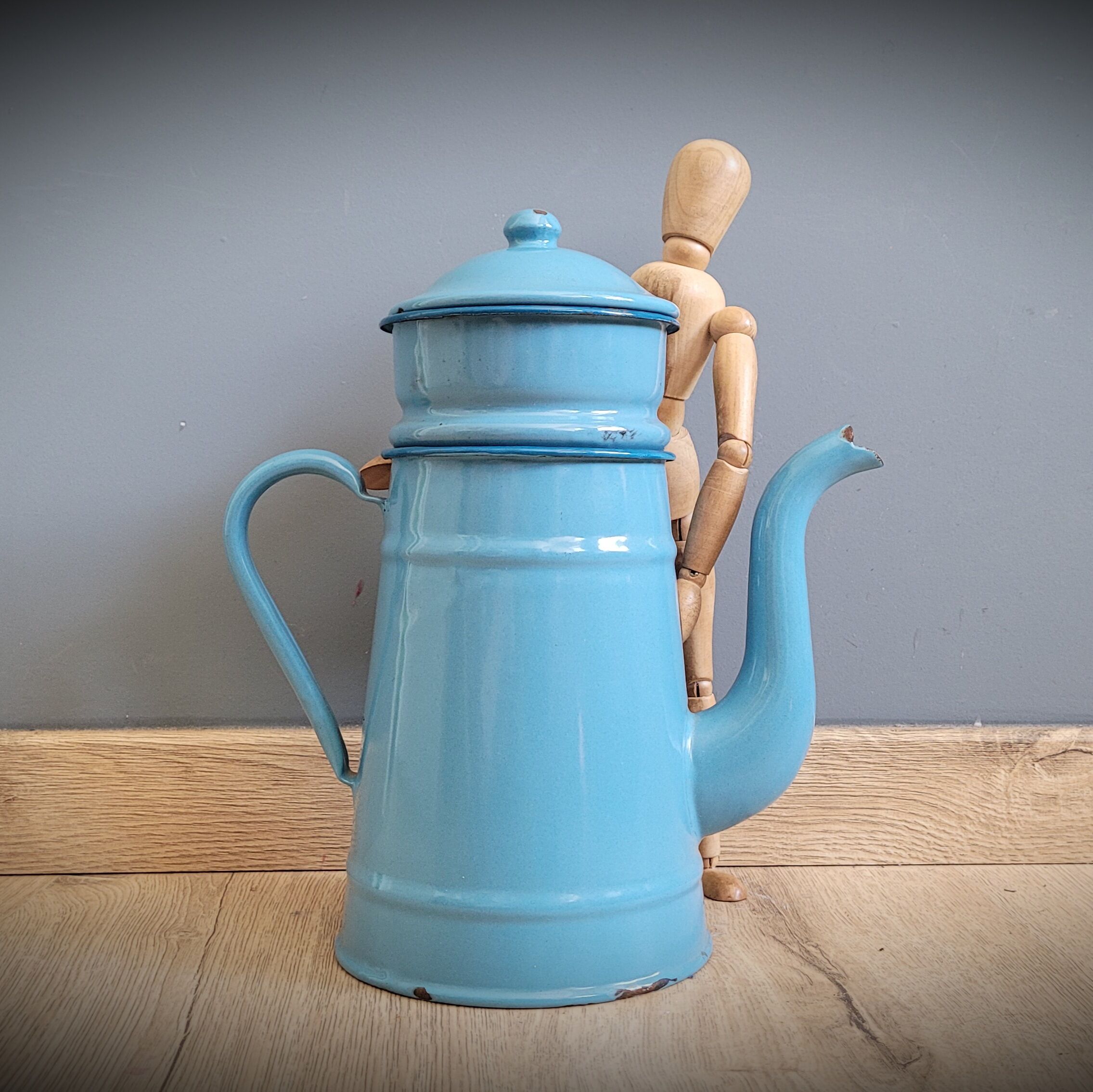 Blue enamelled coffee maker