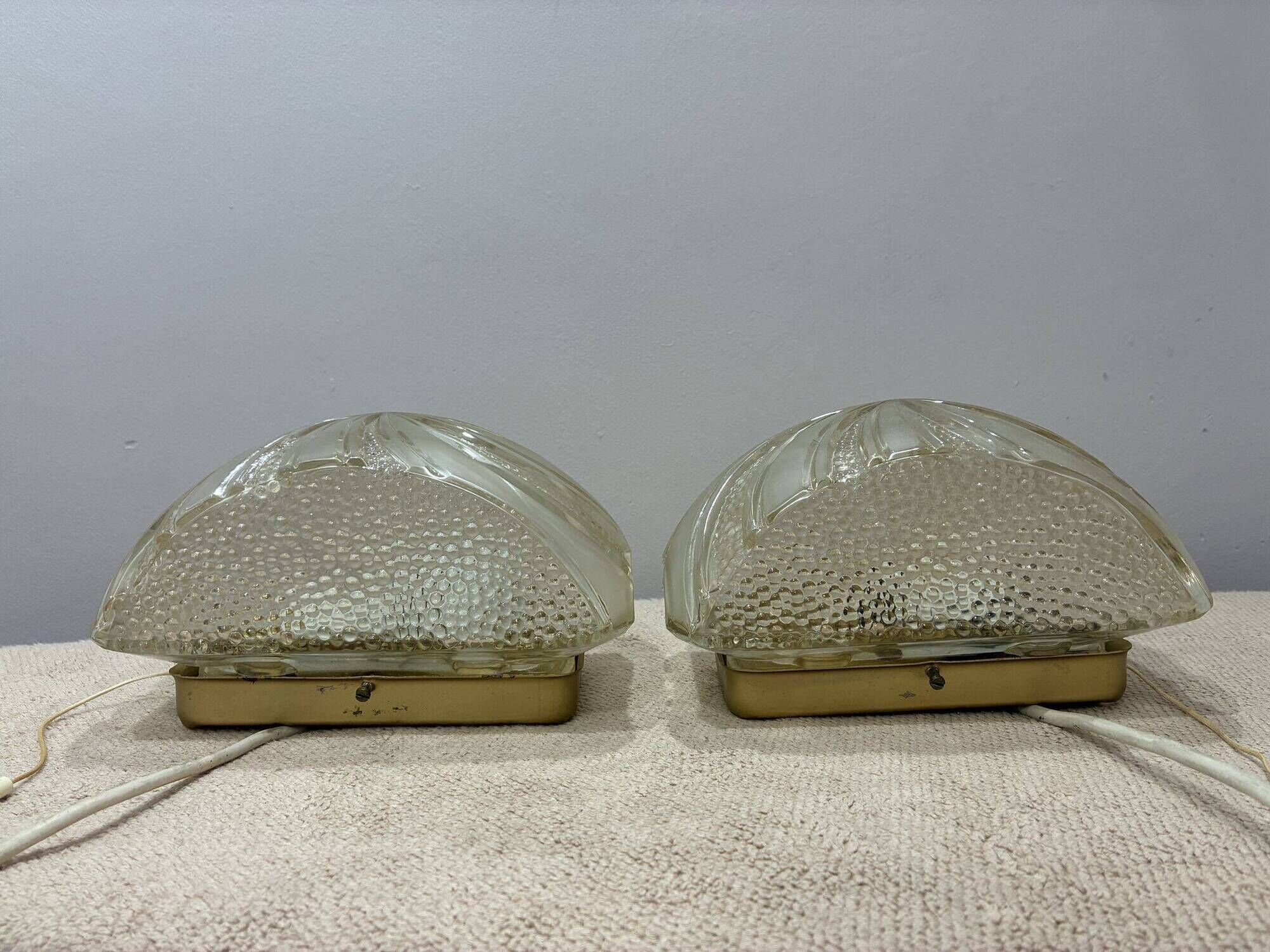 Pair of textured cut glass wall lights, 1970s