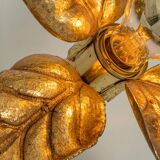 Large double flower wall sconces in brass, Willy Daro style, 1970s.