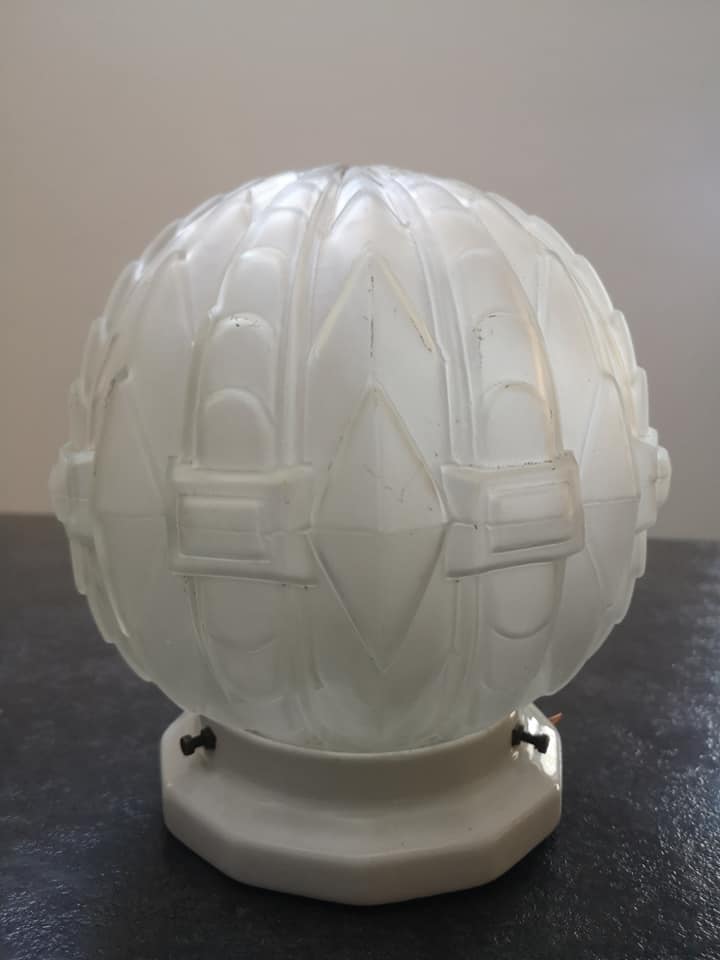 Ceiling lamp wall lamp old globe glass paste white model geometric decoration Ø 16 cm Art Deco 1930