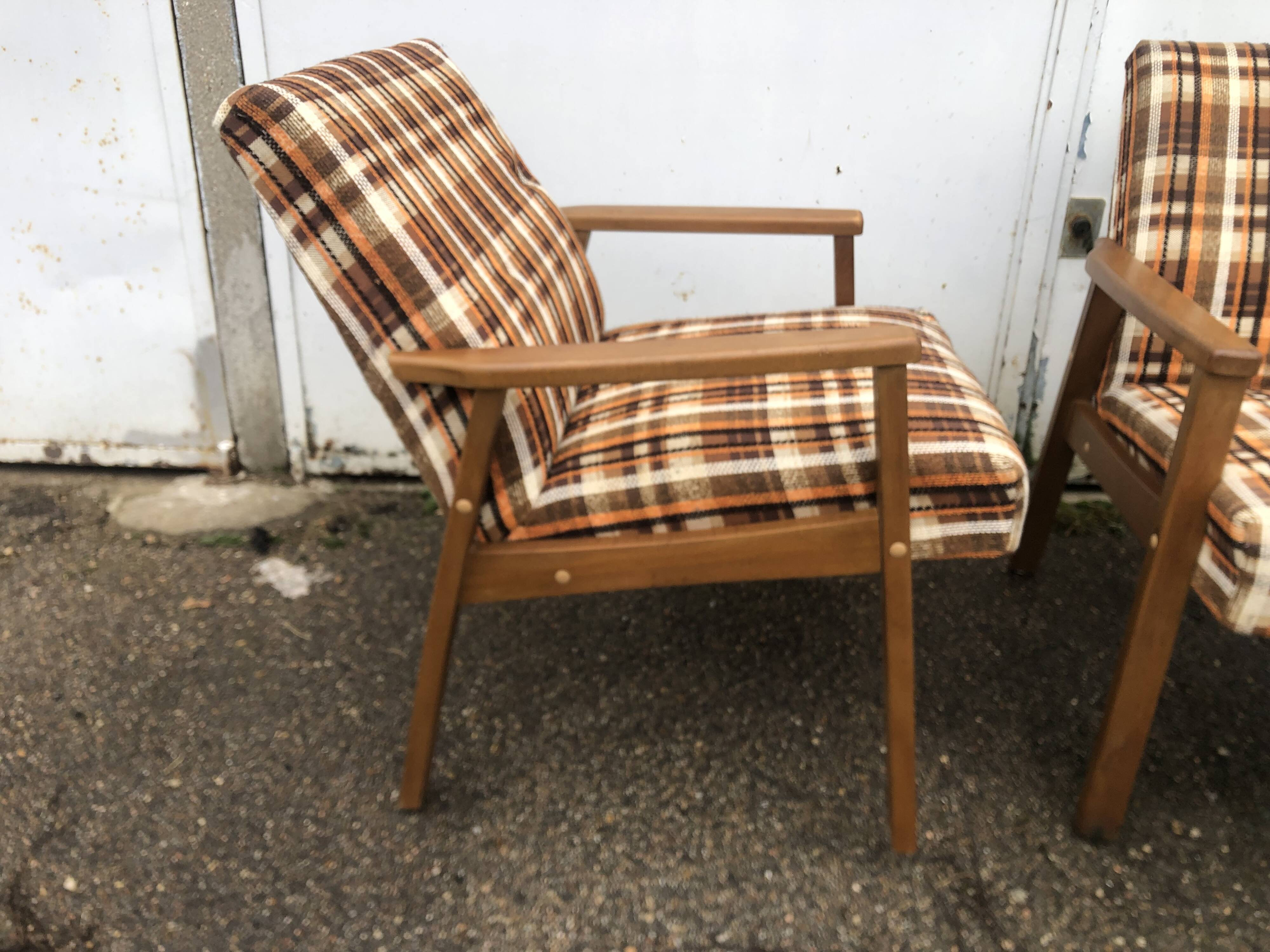 Vintage Scandinavian style armchairs in tartan fabric from the 60s