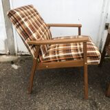 Vintage Scandinavian style armchairs in tartan fabric from the 60s