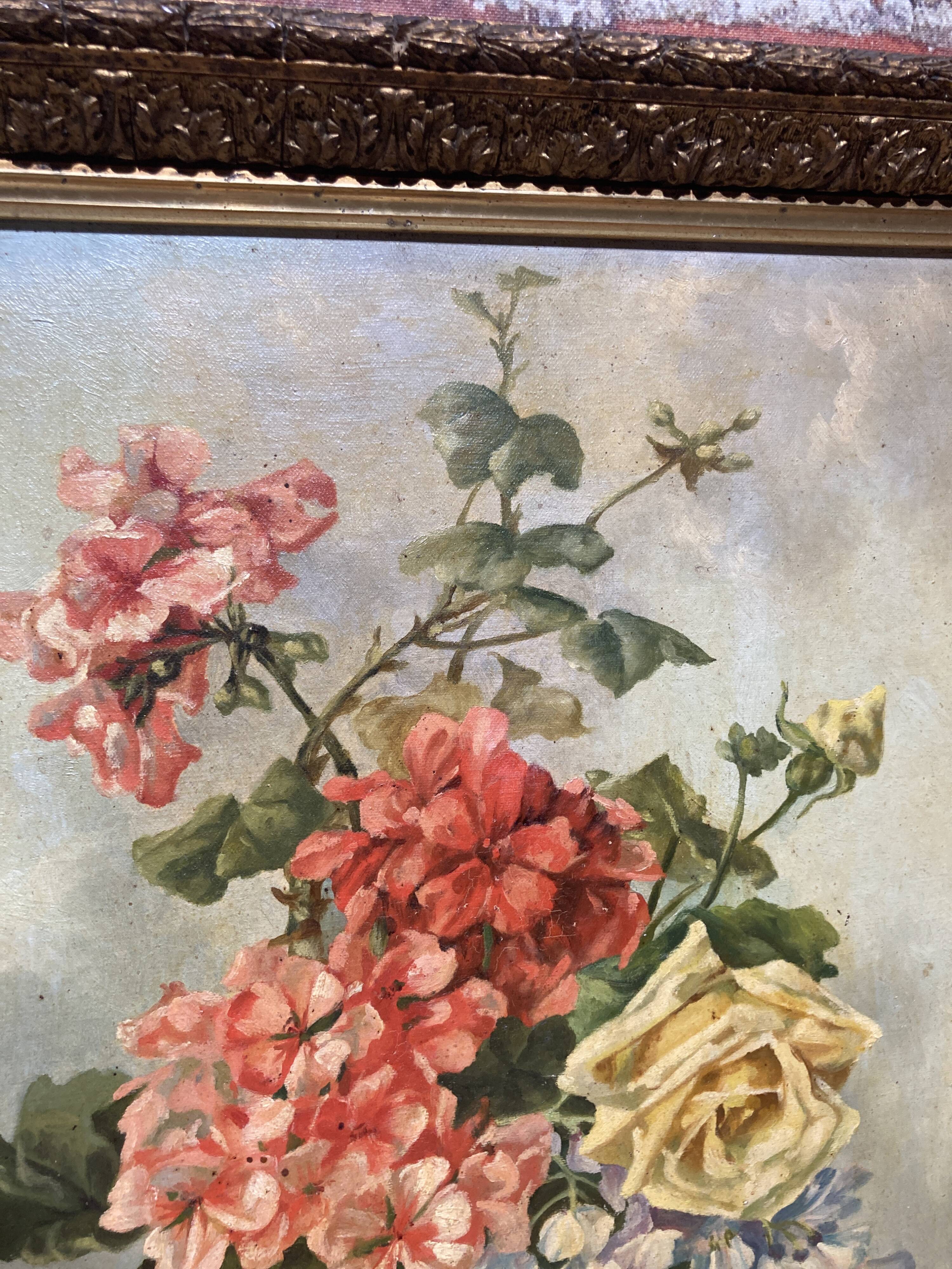 Painting on canvas of a still life, signed S. Bougenot