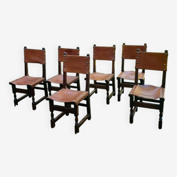 Series of 6 leather chairs 1970