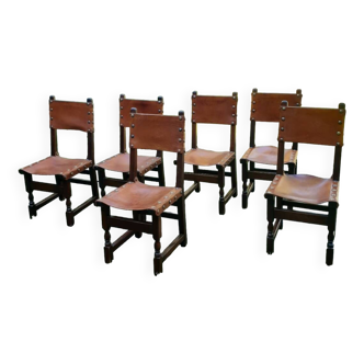 Série de 6 chaises en cuir 1970