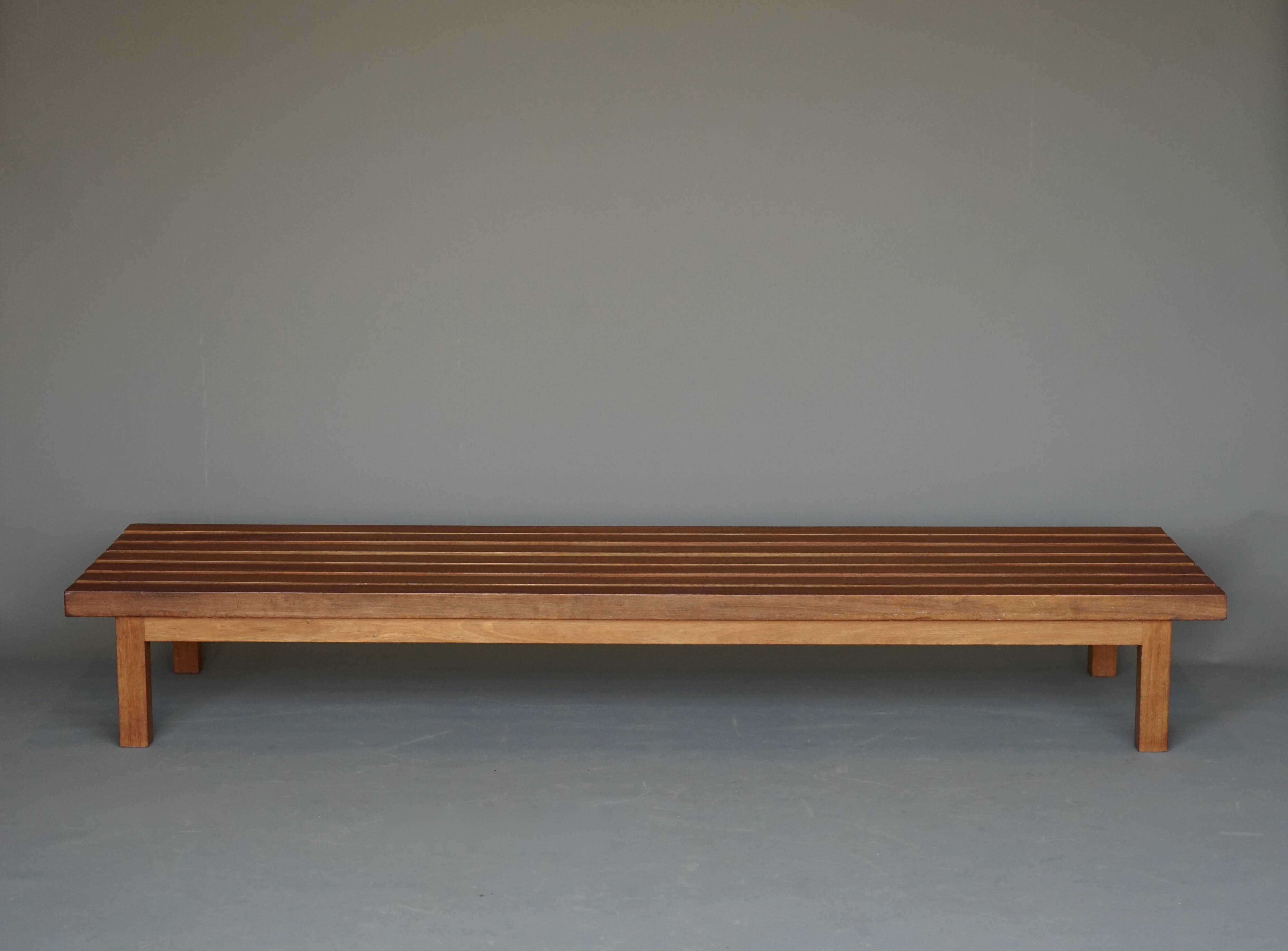 XL slatted teak bench from the 1960s