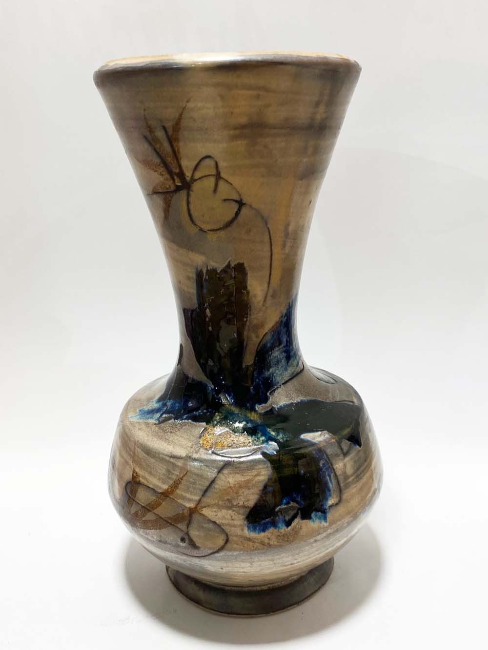 Ceramic vase of vallauris, midnight blue iris décor, 24 cm