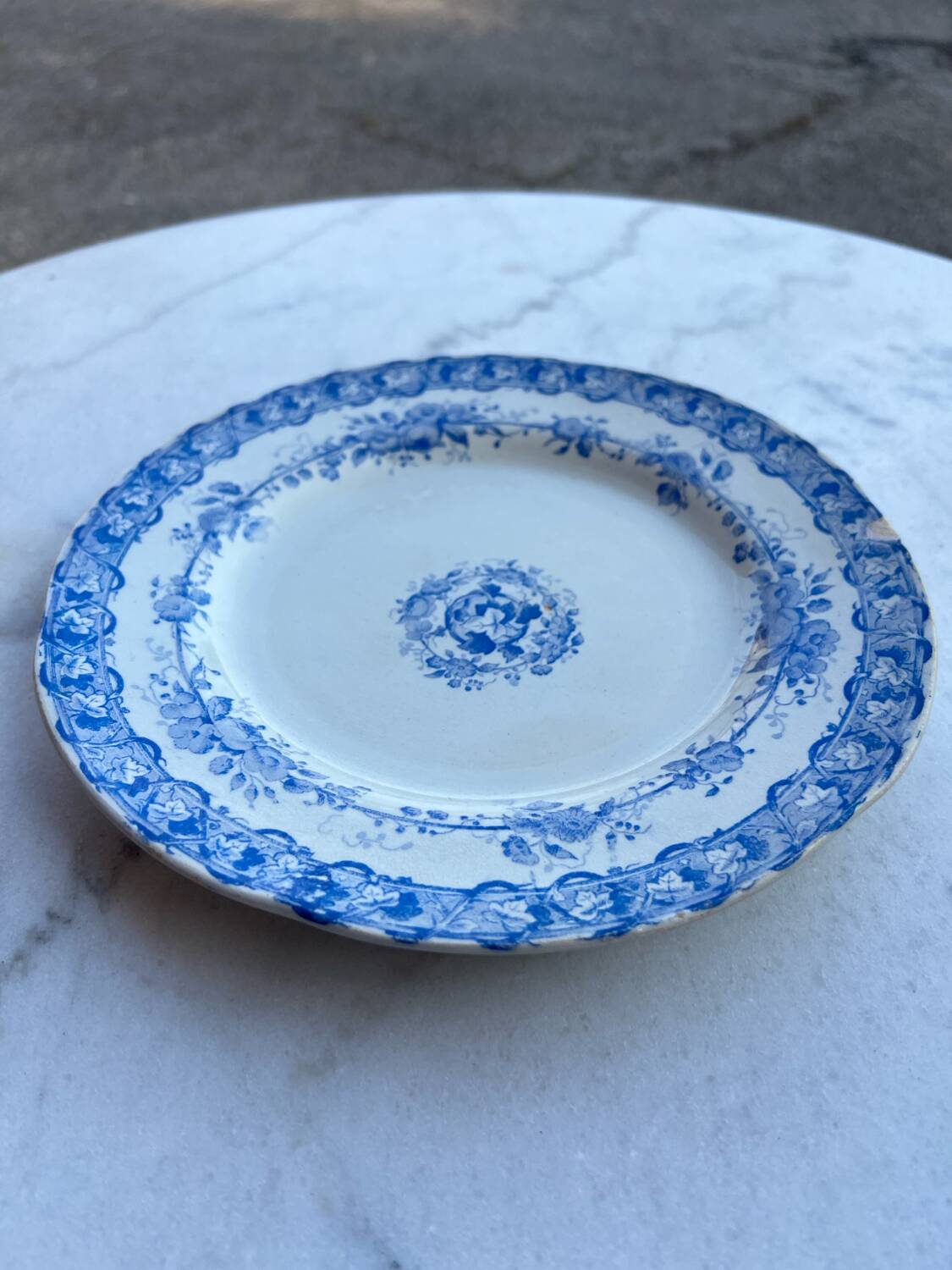 2 Antique Earthenware Plates (Blue Decor)