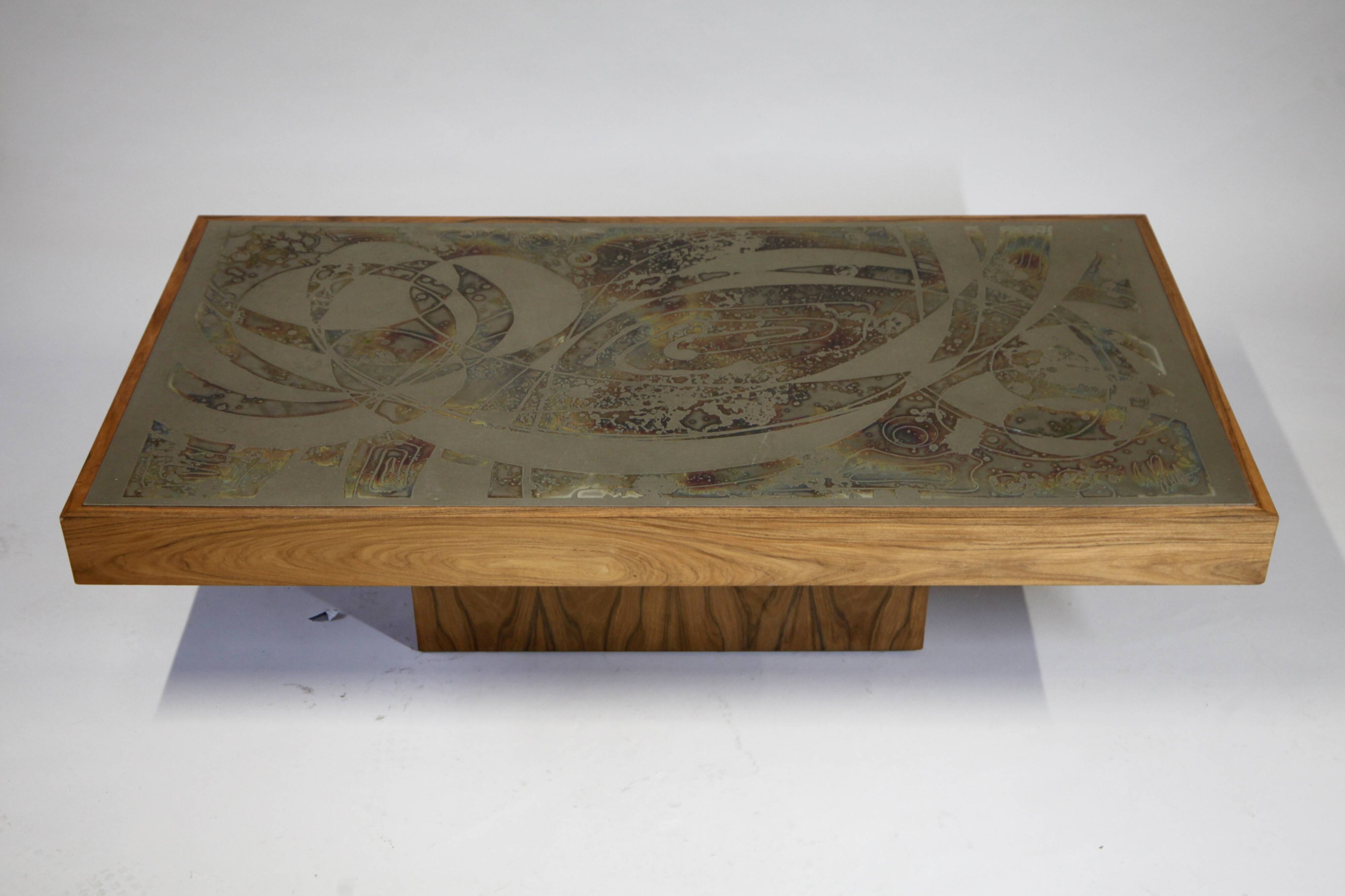 Large Etched Coffee Table by Bernhard Rohne, Germany 1960s