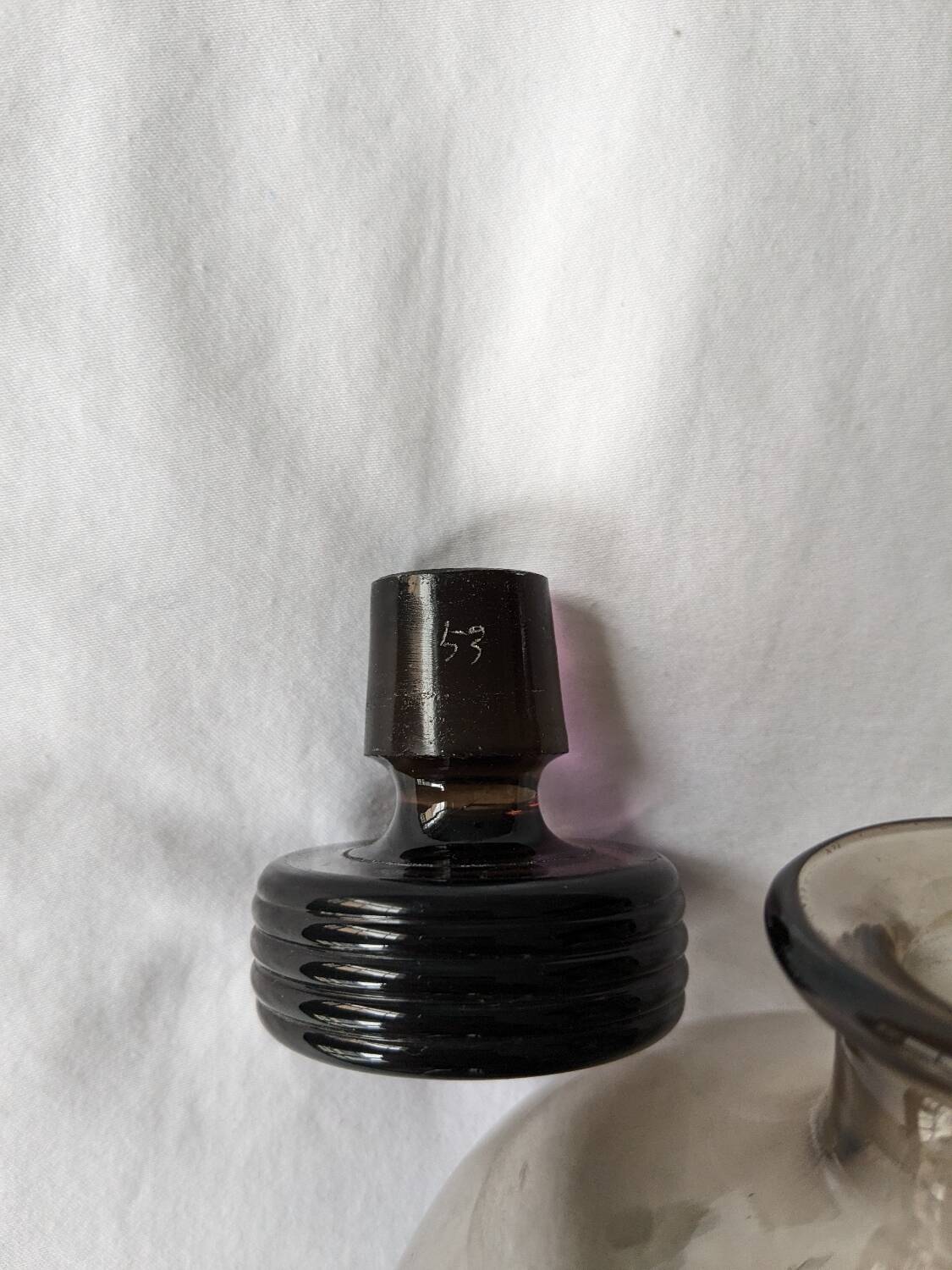 Engraved smoked glass carafe