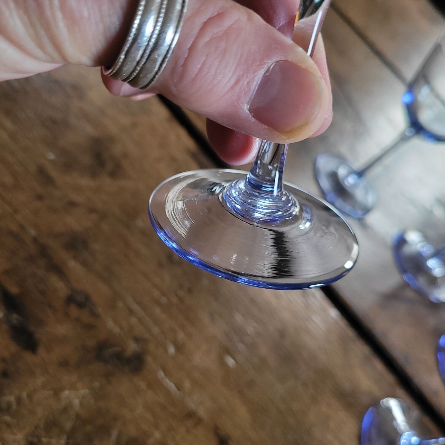 8 blue-tinted glass goblets – 1960s