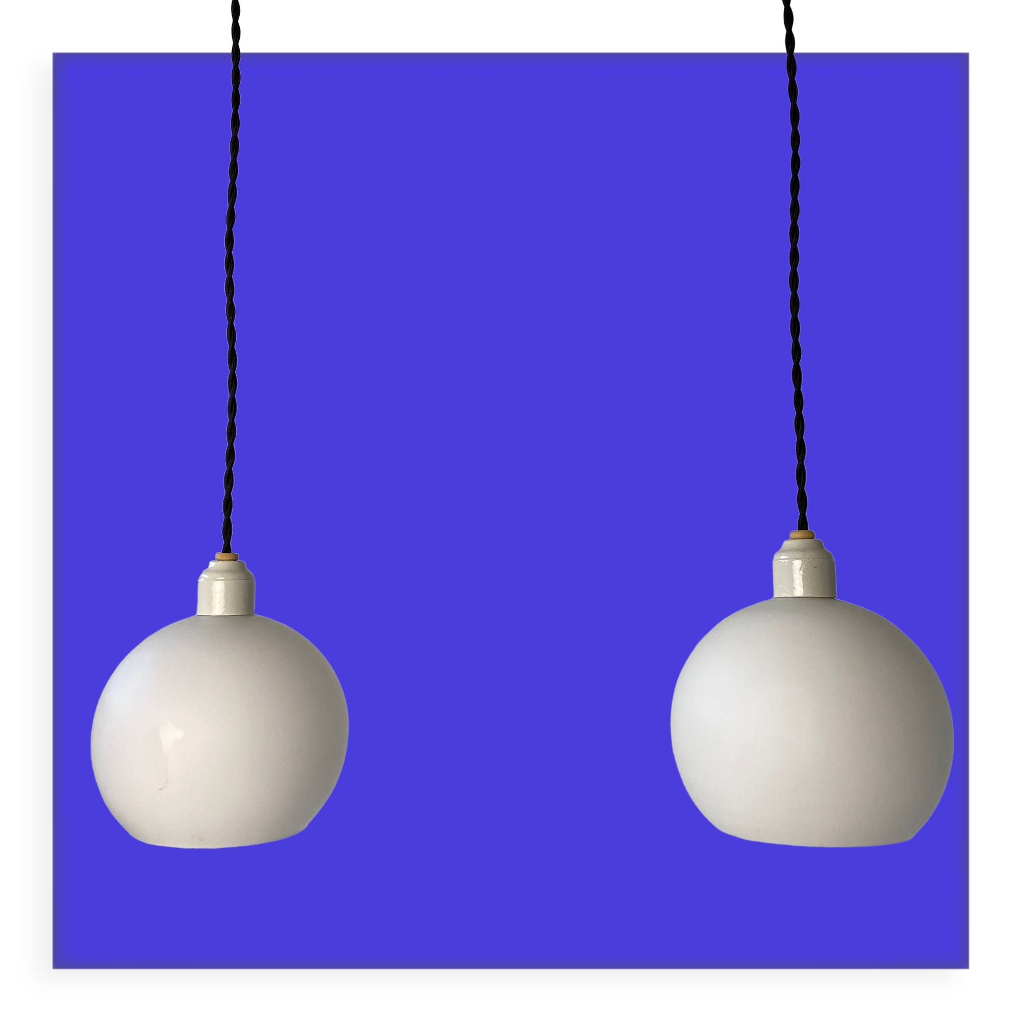 Pair of old pendant lamps in vintage opaline 14cm