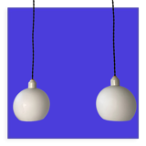 Pair of old pendant lamps in vintage opaline 14cm