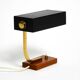 Beautiful small Mid Century Modern metal and brass table lamp with teak bas