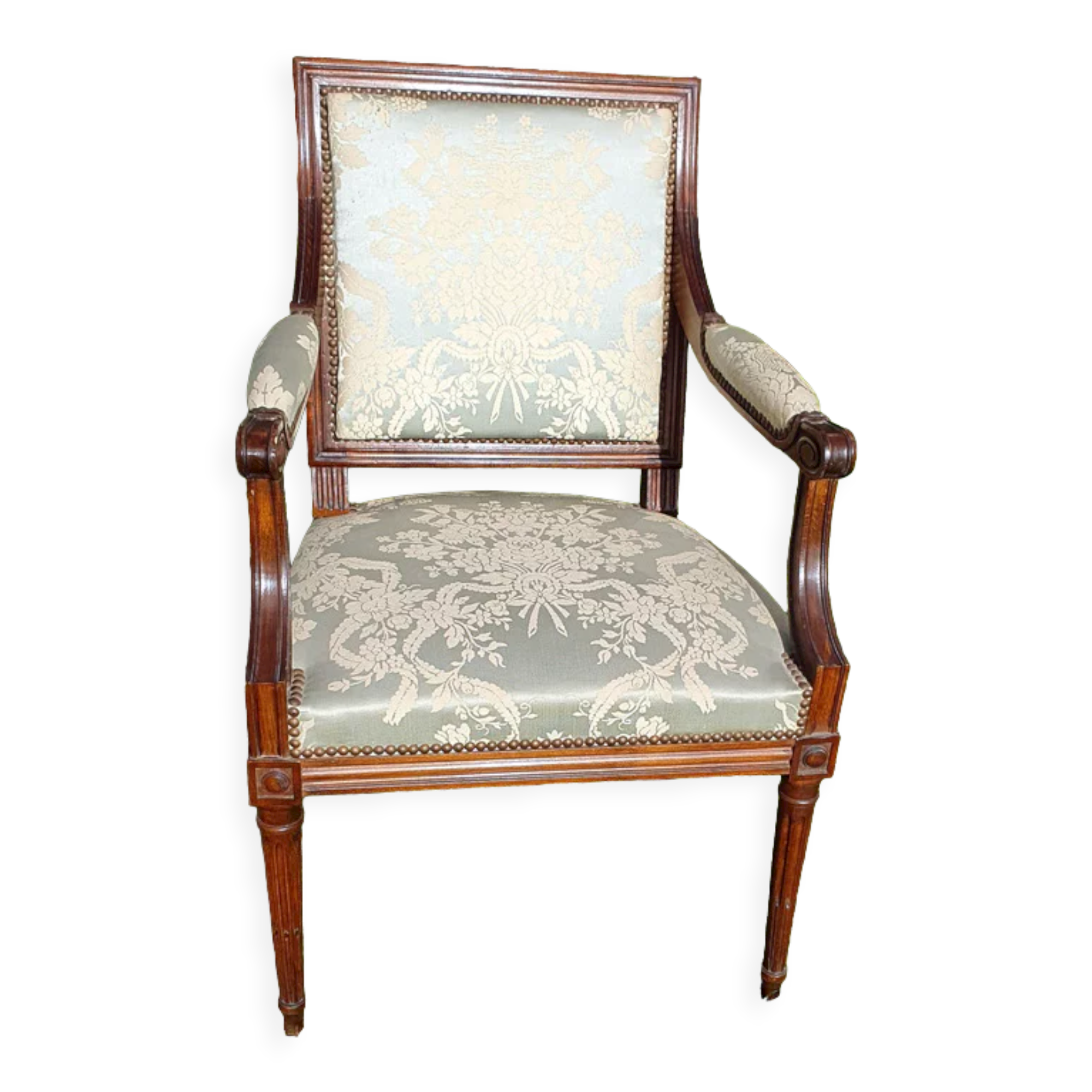 Directoire armchair in light blue satin fabric