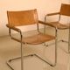 Ensemble de 4 chaises italienne en cuir cognac "Cantilever" par Marcel Breu
