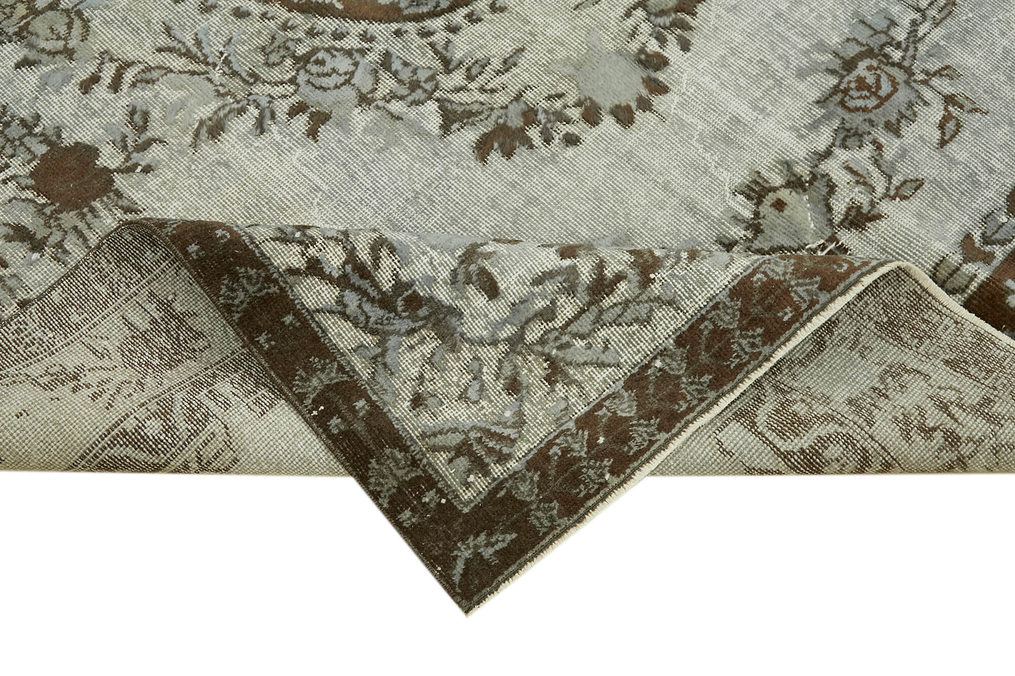 Handmade Distressed Turkish 1980s 207 cm x 304 cm Grey Rug