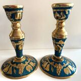 Atypical duo of candlesticks, candle holders, copperware from cerdon