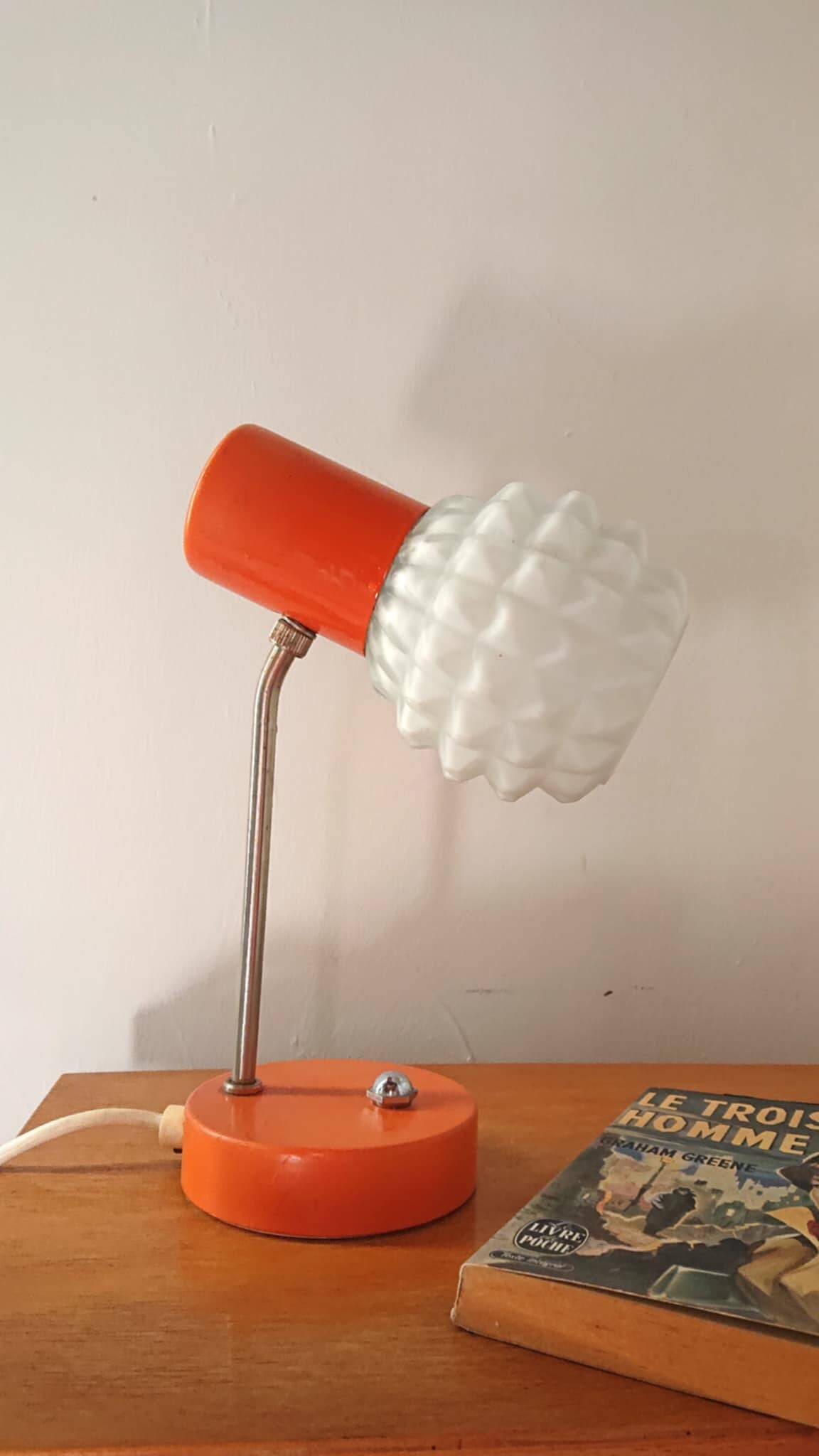 Vintage Orange Pressed Glass Desk Lamp, Lustry KP, Czechoslovakia