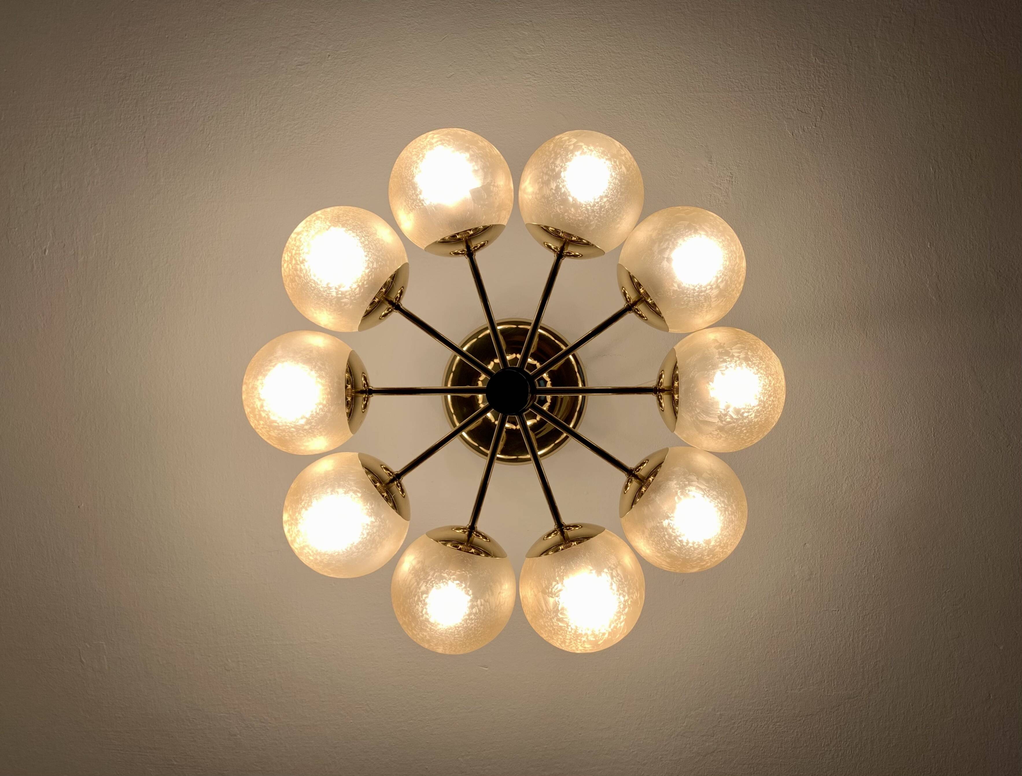 Large Brass Sputnik Flush Chandelier by Kaiser Leuchten