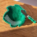 Beurrier vintage barbotine feuille vert Vallauris