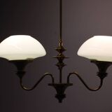 Mid-Century Brass Chandelier, Czechoslovakia, 1970s, Made in Jablonec Glass