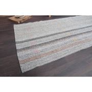 Vintage Turkish Hand-Knotted Wool Cotton Gray Kilim Runner 102x266