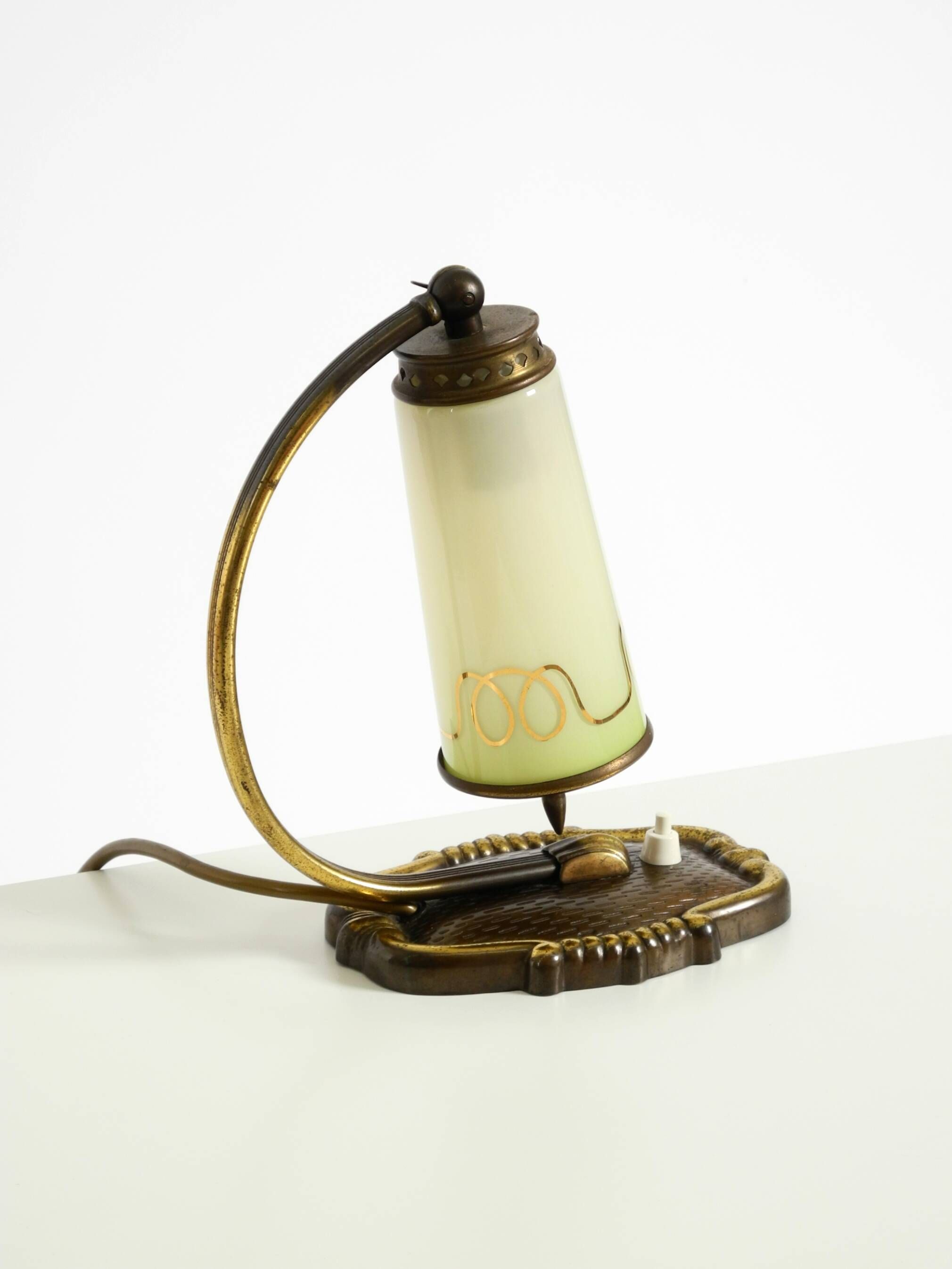 Beautiful, rare brass table lamp with glass shade | 1940s