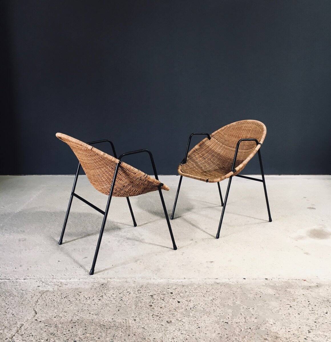 Mid-Century Modern Rattan Armchairs, France, 1950s, Set of 2