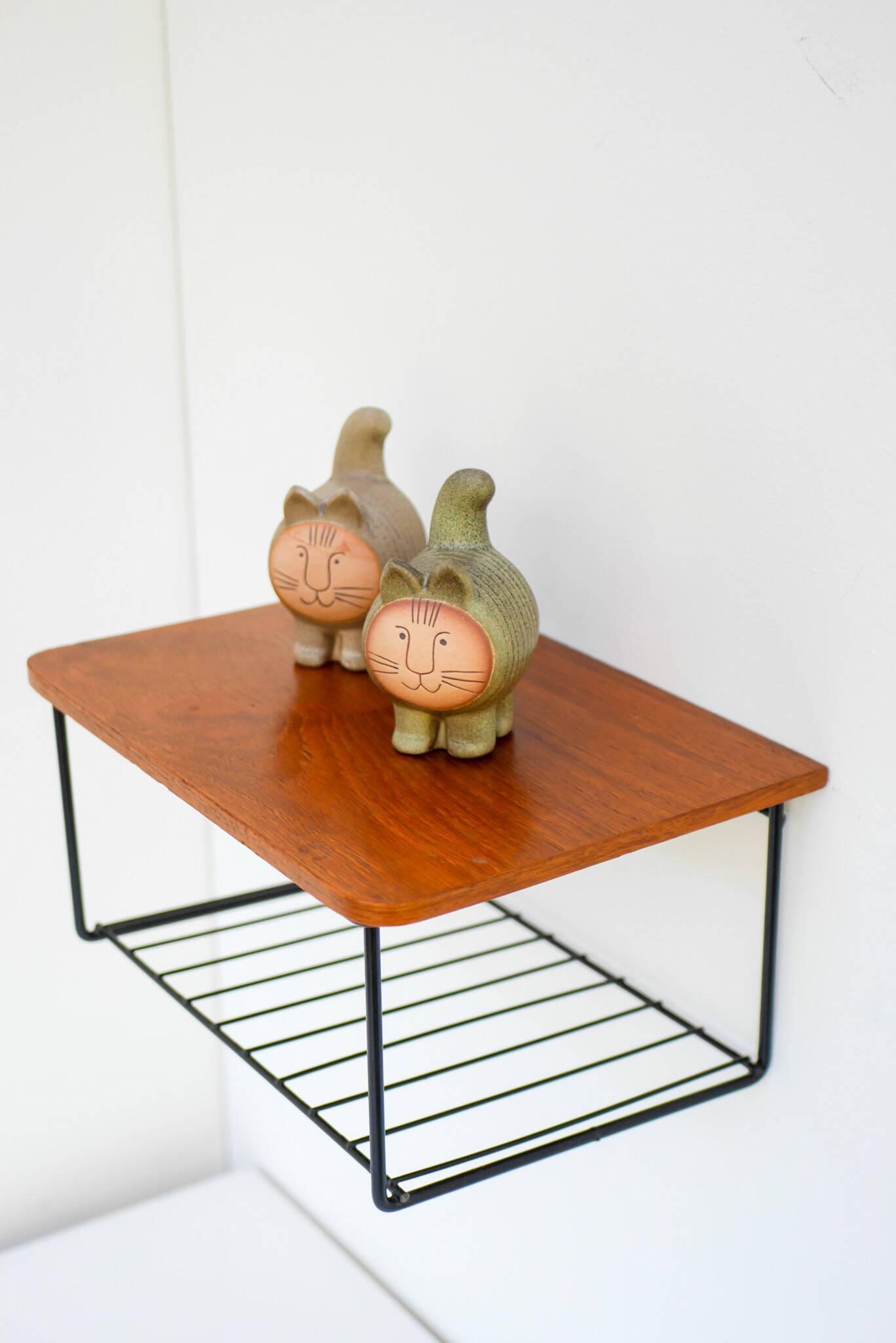 Vintage Floating Wall Shelf, Teak String Rack 60's Design