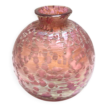 Pink Iridescent Etched Blown Glass Vase "Diaspora" by Loetz
