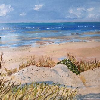 Marine sand beach painting signed MV by w.