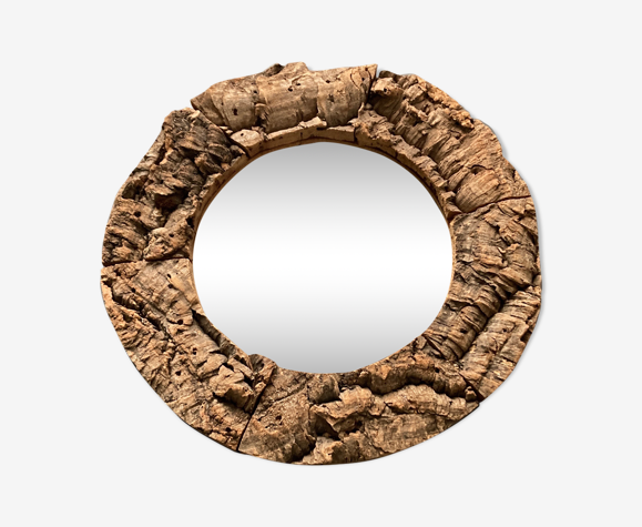 Miroir de sorcière 1970 en chêne liège d47cm