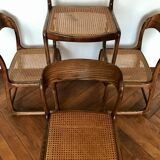 Series of 4 sleigh chairs in wicker, by Baumann