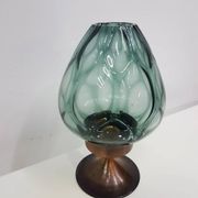 Candlestick, gold-tone brass, clear greenish glass, Austria, 1960s.