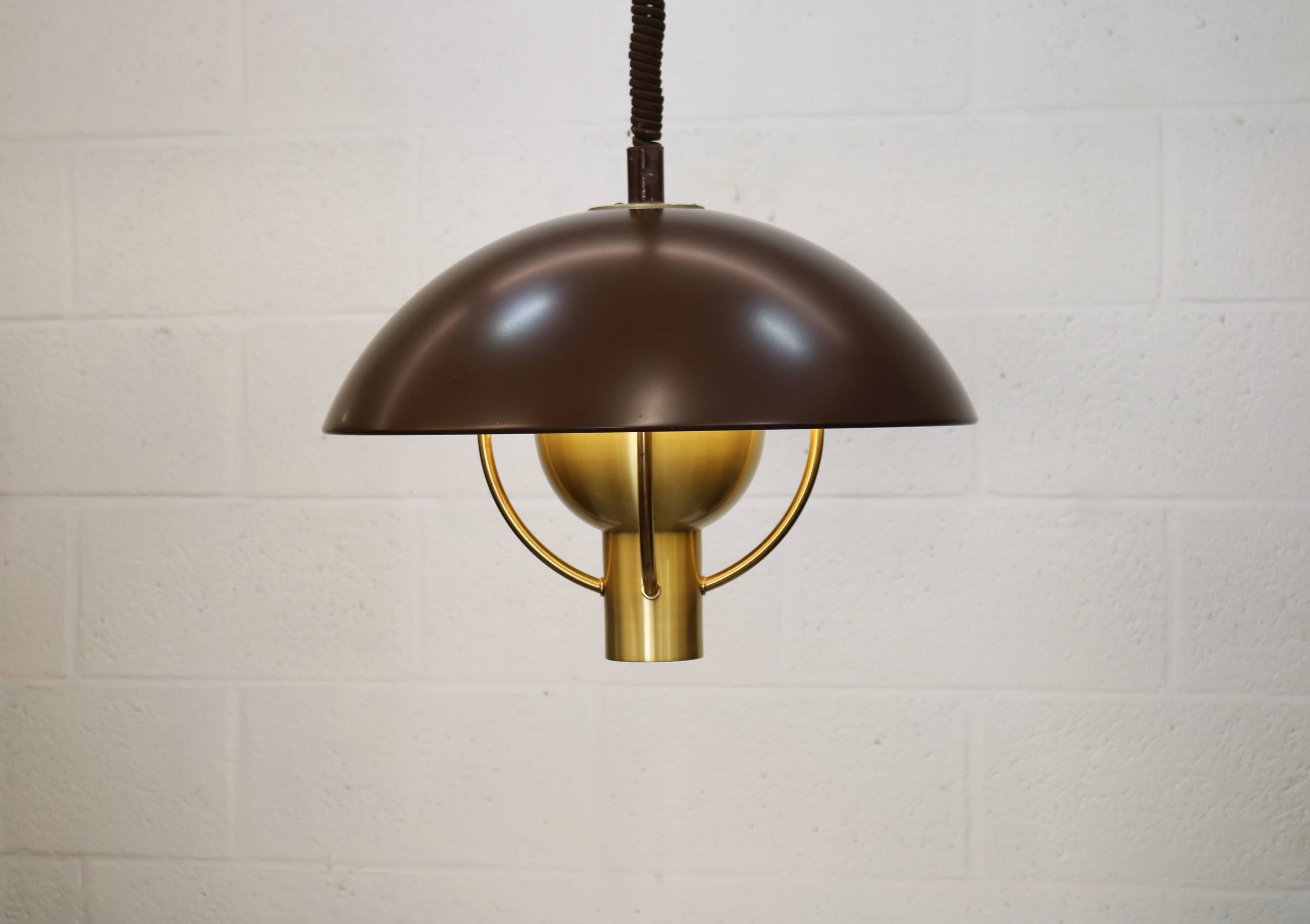 Fog and Morup Mid Century Modern Brass Pendant Lamp, Danish 1960s Brown XL