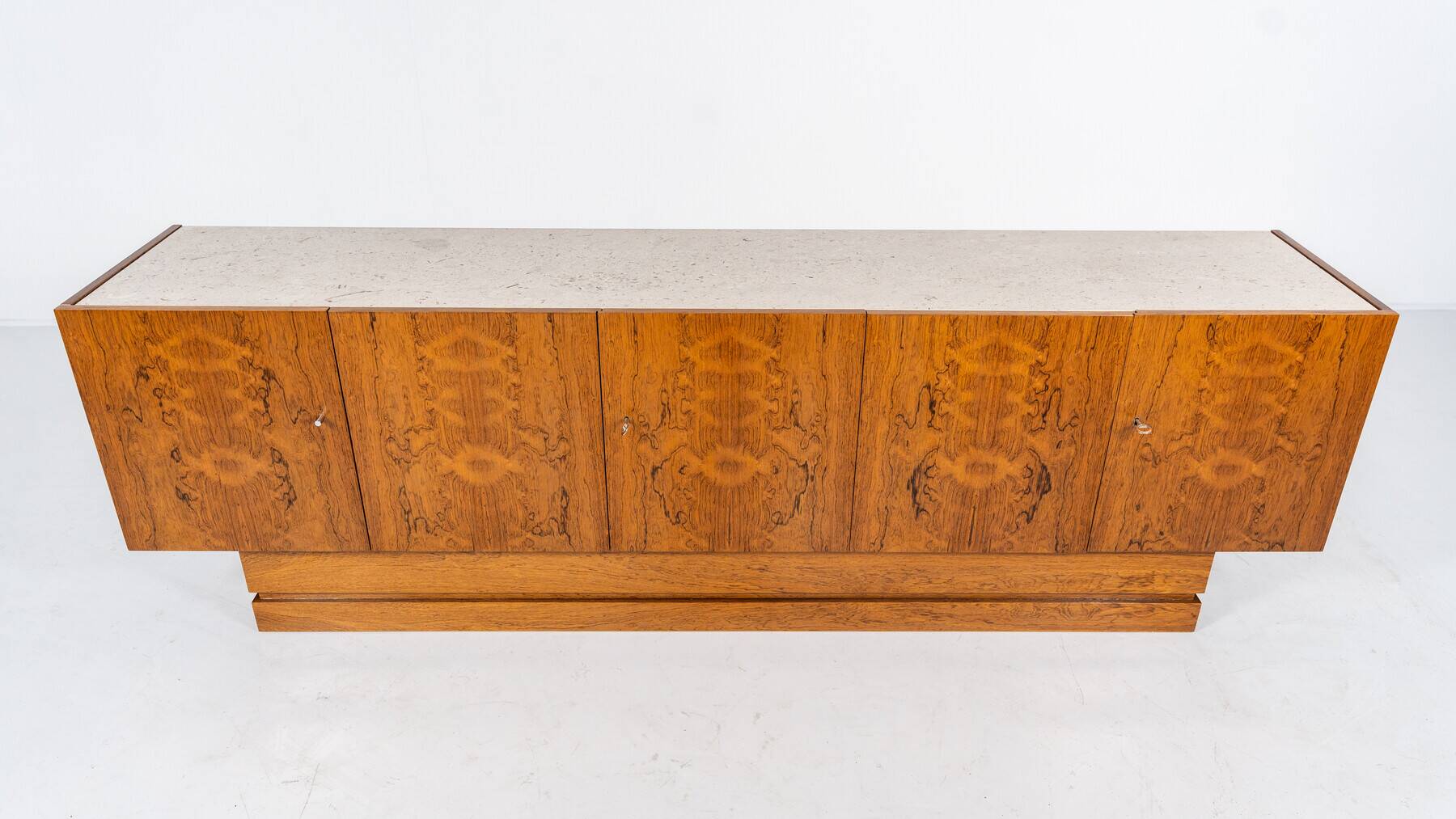 Mid-Century Modern Sideboard, Wood and Travertine, 1970s