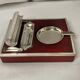 2211869 Vintage, necessary smoker ashtray silver metal red wood circa 1940