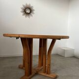 French design pine table and chair set from the 70s brutalist vintage arcs