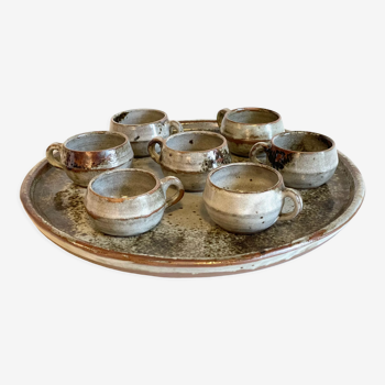 Glazed stoneware tray and its 7 cups