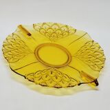 Ancien Plat Art Déco En Cristal Ambré Tchécoslovaquie