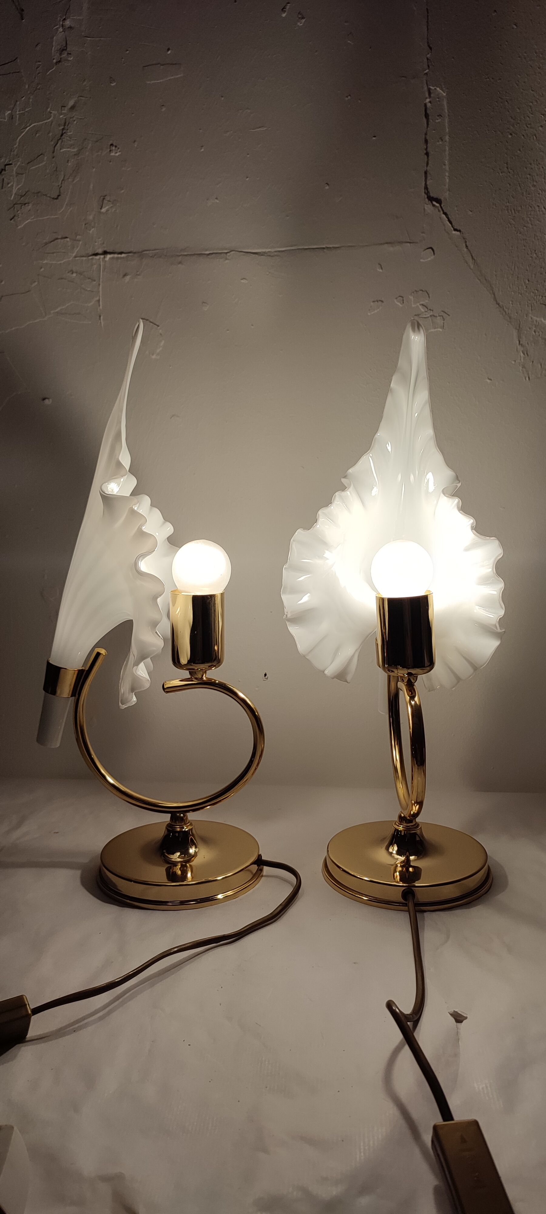 Pair of table lamps calla lily "Franco Luce" murano glass. Italy 1960s.