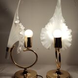 Pair of table lamps calla lily "Franco Luce" murano glass. Italy 1960s.