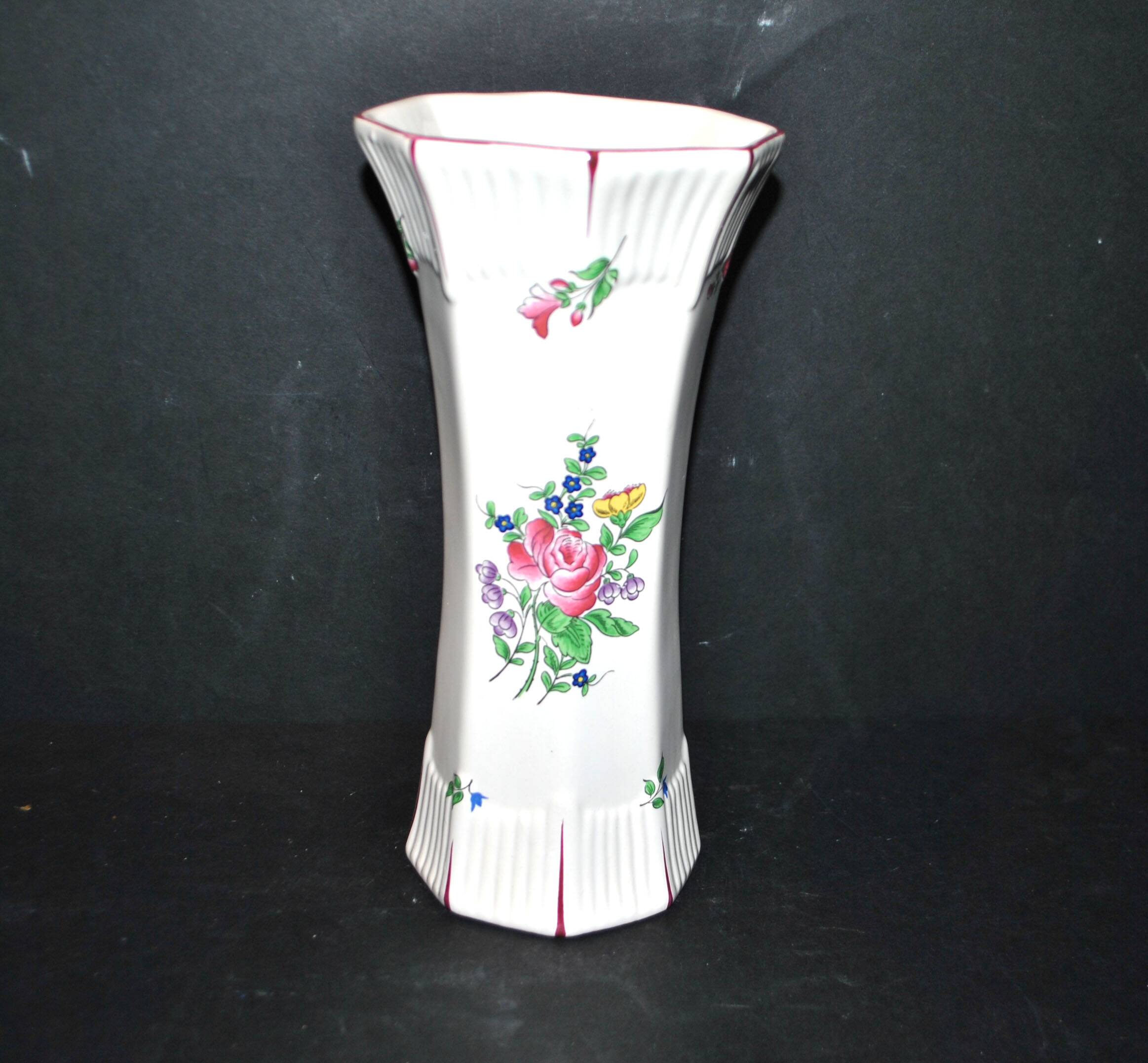 Octagonal ceramic vase KG LUNEVILLE Hand-painted floral street lamp decor