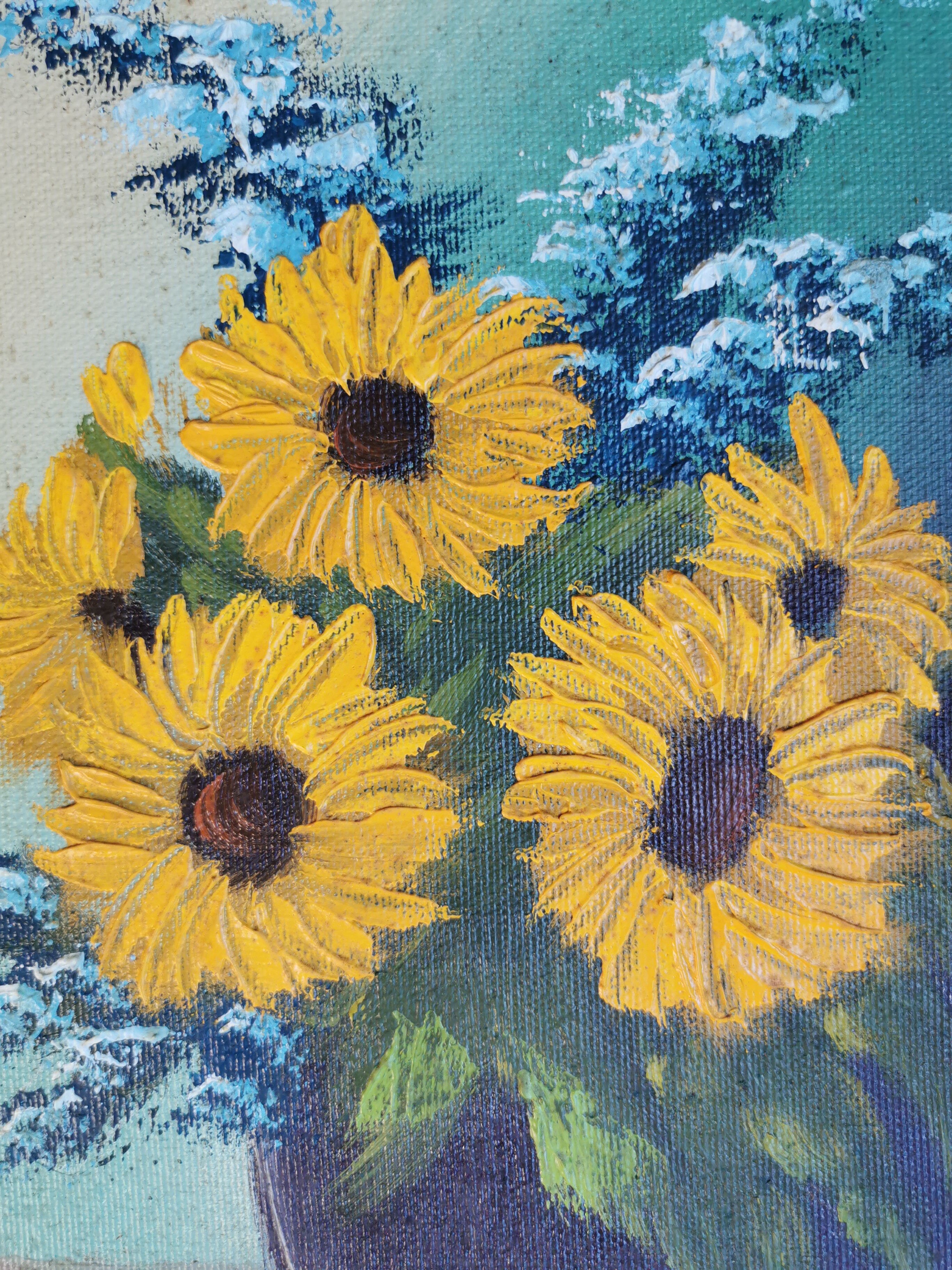 Sunflowers oil on ancient canvas