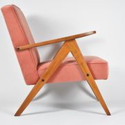 Vintage velvet armchair model Var 1960s fully restored, pink fabric, teak