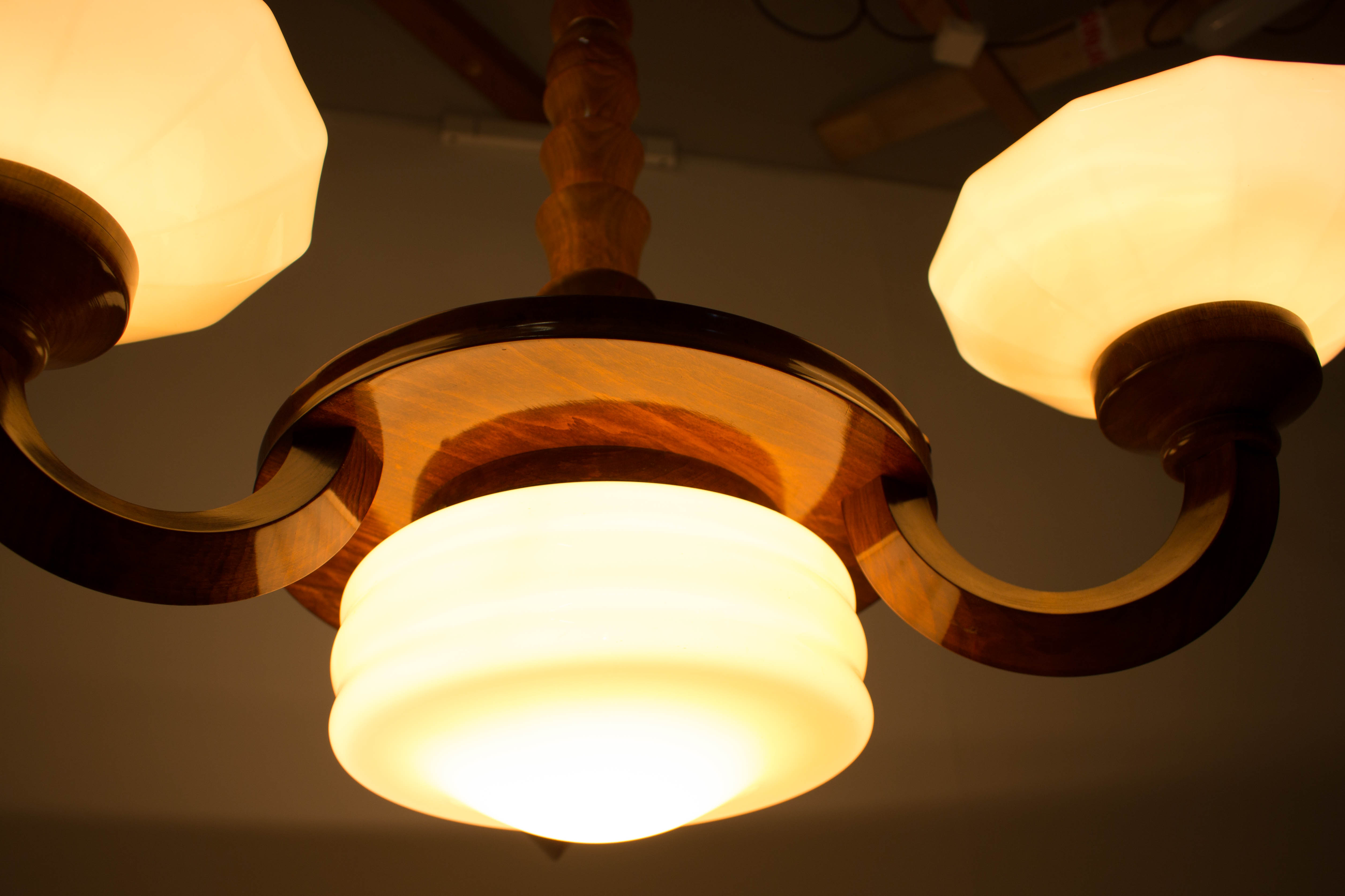 Art deco wood chandelier, 1930s