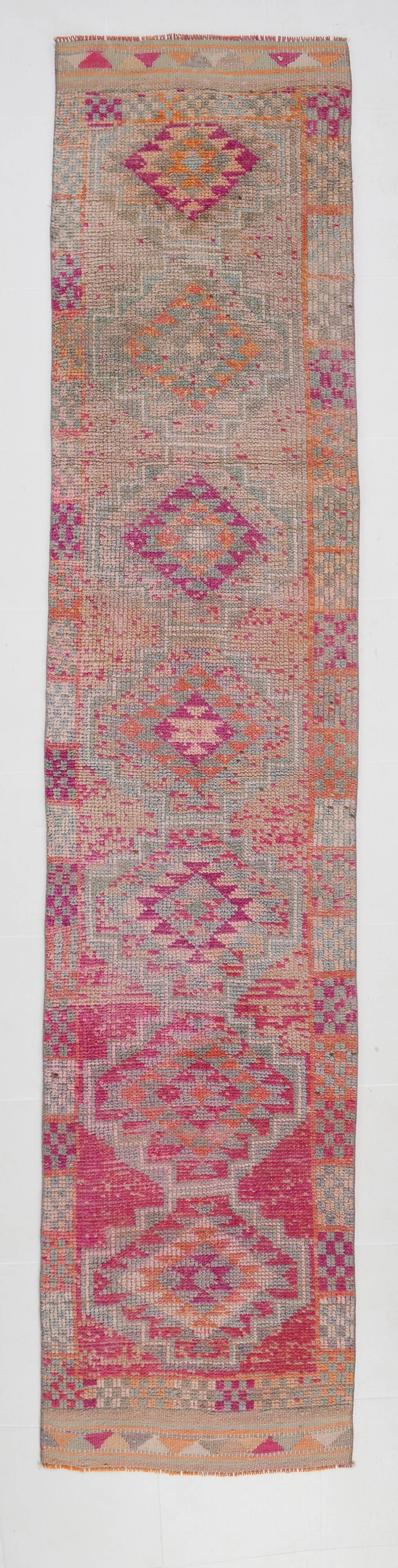 Soft Pink Oriental Turkish Runner Rug, 75x357Cm